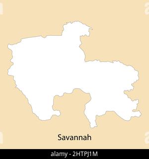 La carta di alta qualità di Savannah è una regione del Ghana, con i confini dei distretti Illustrazione Vettoriale