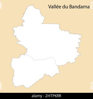 La carta di alta qualità di Vallee du Bandama è una regione della Costa d'Avorio, con i confini dei distretti Illustrazione Vettoriale