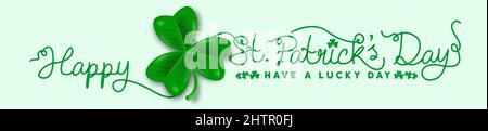 happy st patricks giorno scrittura mano vintage retro tipografia su sfondo verde. Giorno di San Patrizio. Trifoglio di foglie di shamrock. Banner di saluto tipografico. Illustrazione Vettoriale