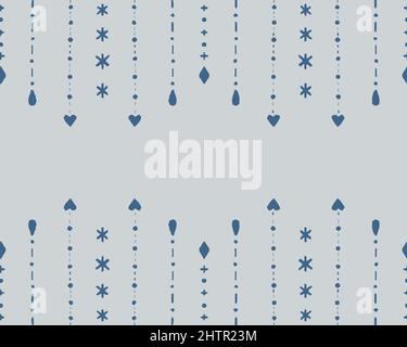 garland con perline diverse con punti di stelle cuori, disegno a mano festivo senza cuciture bordo modello in stile minimalista alla moda. Illustrazione Vettoriale