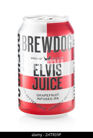 FEBBRAIO 10,2022: Birra artigianale Elvis succo di BrewDog su bianco. Foto Stock