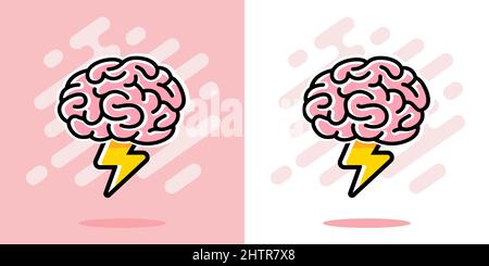Brainstorm logo vettoriale. Cervello umano e fulmine. Brainstorming idea creativa Illustrazione Vettoriale