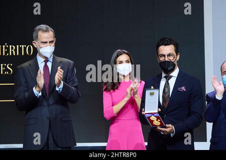 Pamplona, Navarra, Spagna. 2nd Mar 2022. Re Felipe VI di Spagna, Regina Letizia di Spagna, Quique Dacosta partecipa alla consegna Medaglie d'oro di merito in Belle Arti 2020 al Baluarte Conference Center and Auditorium di Navarra il 2 marzo 2022 a Pamplona, Spagna (Credit Image: © Jack Abuin/ZUMA Press Wire) Credit: ZUMA Press, Inc./Alamy Live News Foto Stock