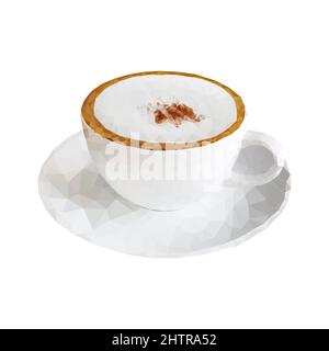 Illustrazione vettoriale della tazza poligonale del cappuccino. Elegante cibo poligonale isolato su sfondo bianco. Illustrazione Vettoriale