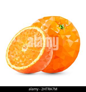 Illustrazione del vettore poligono arancione. Frutti poligonali gialli isolati su sfondo bianco. Illustrazione Vettoriale