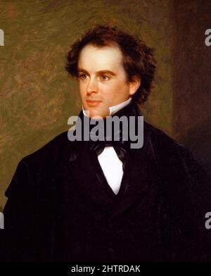 Nathaniel Hawthorne (1804-1864) scrittore americano le cui storie anonime sono state pubblicate in forma di libro in due volumi chiamati Twice-Toles nel 1837. Fotografia di un ritratto di Charles Osgood (1809-1890) dipinto nel 1841. Foto Stock