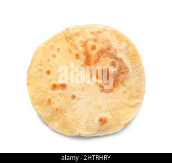 Pane piatto ebraico rotondo matza per la Pasqua su sfondo bianco Foto Stock