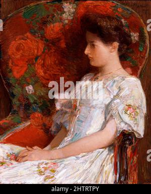 La sedia vittoriana dell'artista impressionista americano, Childe Hassam (1859-1935), olio su legno, 1906 Foto Stock