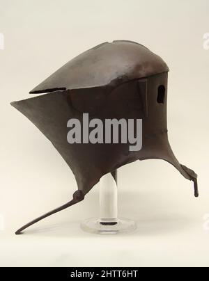 Arte ispirata a Jouting Helm, ca. 1475–1500, italiano, acciaio, H. 20 poll. (50,8 cm); W. 14 3/4" (37,5 cm); D. 16" (40,6 cm); peso 19 libbre 5 once (8769 g), caschi, pochissima armatura italiana da torneo sopravvive dal XV secolo, rendendo questo timone molto raro. E 'stato progettato per, opere classiche modernizzate da Artotop con un tuffo di modernità. Forme, colore e valore, impatto visivo accattivante sulle emozioni artistiche attraverso la libertà delle opere d'arte in modo contemporaneo. Un messaggio senza tempo che persegue una nuova direzione selvaggiamente creativa. Artisti che si rivolgono al supporto digitale e creano l'NFT Artotop Foto Stock