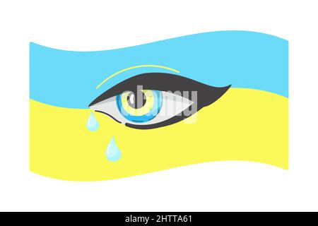 Piangere d'occhio la bandiera Ucraina. Sostegno all'Ucraina. Nessuna guerra. Pace al mondo intero. Illustrazione Vettoriale