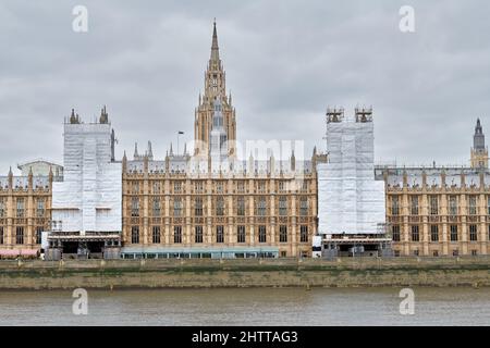 Ristrutturazione delle Camere del Parlamento, Westminster, Londra, Inghilterra, in corso, 23 febbraio 2022. Foto Stock
