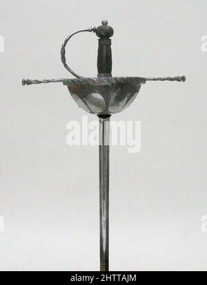 Arte ispirata a Cup-Hilted Rapier, ca. 1670, Milano, Italia, Milano, acciaio, Filo di ferro, legno, tessuto (feltro), L. 44 5/16 poll. (112,5 cm); W. 10 1/8" (25,7 cm); D. 5" (12,7 cm); peso 1 libbre 12 once (795 g), Swords, opere classiche modernizzate da Artotop con un tuffo di modernità. Forme, colore e valore, impatto visivo accattivante sulle emozioni artistiche attraverso la libertà delle opere d'arte in modo contemporaneo. Un messaggio senza tempo che persegue una nuova direzione selvaggiamente creativa. Artisti che si rivolgono al supporto digitale e creano l'NFT Artotop Foto Stock