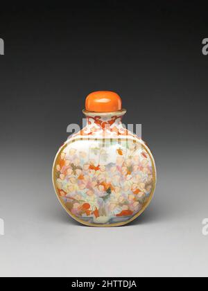 Snuff Bottle with One Hundred Children, Qing dynasty (1644–1911), Qianlong mark and period (1736–95, China, Porcelain with overglaze enamel colors, coral stopper, H. 2 1/4 in. (5.7 cm), Snuff Bottles Stock Photo