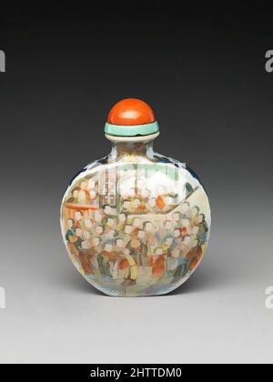 Snuff Bottle with Hundred Beauties, Qing dynasty (1644–1911), Qianlong mark and period (1736–95), 18th century, China, Porcelain with overglaze enamel colors, coral stopper, H. 2 9/16 in. (6.5 cm), Snuff Bottles Stock Photo