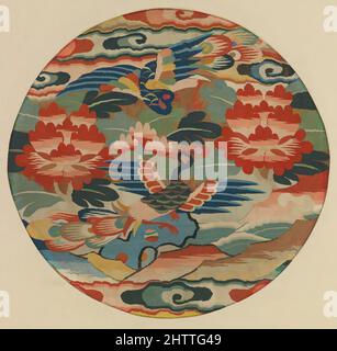 Arte ispirata a Medallion con due pavoni, dinastia Ming (1368–1644), 16th secolo, Cina, seta e arazzi a filo metallico (kesi), totale: 14 x 14 pollici (35,6 x 35,6 cm), Textiles-Araquestries, questo medaglione è stato un distintivo di rango per un funzionario civile del terzo rango durante il Ming, opere classiche modernizzate da Artotop con un tuffo di modernità. Forme, colore e valore, impatto visivo accattivante sulle emozioni artistiche attraverso la libertà delle opere d'arte in modo contemporaneo. Un messaggio senza tempo che persegue una nuova direzione selvaggiamente creativa. Artisti che si rivolgono al supporto digitale e creano l'NFT Artotop Foto Stock