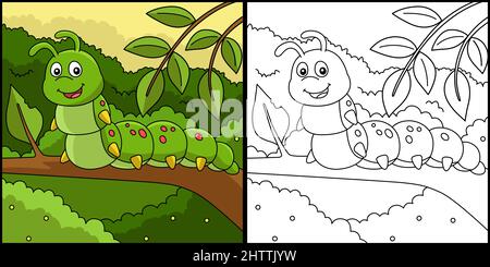 Caterpillar Coloring Page Illustrazione colorata Illustrazione Vettoriale