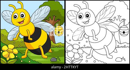 Bee Coloring pagina Illustrazione colorata Illustrazione Vettoriale