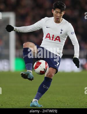 MIDDLESBROUGH, REGNO UNITO. MAR 1st Tottenham Hotspur's Son Heung-min durante la partita della fa Cup Fifth Round tra Middlesbrough e Tottenham Hotspur al Riverside Stadium, Middlesbrough martedì 1st marzo 2022. (Credit: Mark Fletcher | MI News) Credit: MI News & Sport /Alamy Live News Foto Stock