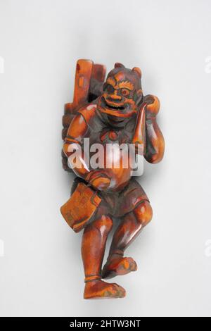 Arte ispirata da Netsuke di Demon, 19th secolo, Giappone, legno, H. 3 7/8 poll. (9,8 cm); W. 1 7/8" (4,8 cm); D. 1" (2,5 cm), Netsuke, opere classiche modernizzate da Artotop con un tuffo di modernità. Forme, colore e valore, impatto visivo accattivante sulle emozioni artistiche attraverso la libertà delle opere d'arte in modo contemporaneo. Un messaggio senza tempo che persegue una nuova direzione selvaggiamente creativa. Artisti che si rivolgono al supporto digitale e creano l'NFT Artotop Foto Stock