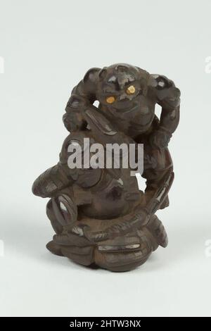 Arte ispirata da Netsuke di Demon che attacca un uomo, 19th secolo, Giappone, legno, H. 1 7/8 poll. (4,8 cm), Netsuke, opere classiche modernizzate da Artotop con un tuffo di modernità. Forme, colore e valore, impatto visivo accattivante sulle emozioni artistiche attraverso la libertà delle opere d'arte in modo contemporaneo. Un messaggio senza tempo che persegue una nuova direzione selvaggiamente creativa. Artisti che si rivolgono al supporto digitale e creano l'NFT Artotop Foto Stock