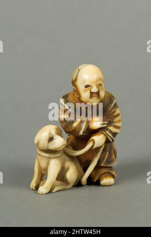 Arte ispirata da Netsuke di ragazzo con un cane, 19th secolo, Giappone, Avorio, H. 1 1/2 pollici. (3,8 cm); W. 1" (2,5 cm), Netsuke, opere classiche modernizzate da Artotop con un tuffo di modernità. Forme, colore e valore, impatto visivo accattivante sulle emozioni artistiche attraverso la libertà delle opere d'arte in modo contemporaneo. Un messaggio senza tempo che persegue una nuova direzione selvaggiamente creativa. Artisti che si rivolgono al supporto digitale e creano l'NFT Artotop Foto Stock