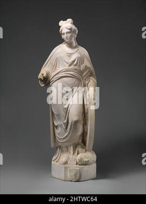 Arte ispirata a Santa Caterina d'Alessandria, probabilmente 1514–24, Italiano, Milano, marmo, Totale (peso confimato): 47 7/16 poll., 332 lb. (120,5 cm, 1502kg), Sculpture, la testa di un'Emprera romana ai piedi di Santa Caterina simboleggia la sua sconfitta del paganesimo. La sua posa rilassata e serena, Classic opere modernizzate da Artotop con un tuffo di modernità. Forme, colore e valore, impatto visivo accattivante sulle emozioni artistiche attraverso la libertà delle opere d'arte in modo contemporaneo. Un messaggio senza tempo che persegue una nuova direzione selvaggiamente creativa. Artisti che si rivolgono al supporto digitale e creano l'NFT Artotop Foto Stock