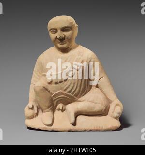 Arte ispirata da statuette calcaree di un ragazzo tempio, ellenistico, 310–30 a.C., cipriota, calcare, Totale: 10 x 9 3/4 x 3 poll. (25,4 x 24,8 x 7,6 cm), scultura in pietra, Figura con catena di pendenti che reggono una colomba e una lepre, opere classiche modernizzate da Artotop con un tuffo di modernità. Forme, colore e valore, impatto visivo accattivante sulle emozioni artistiche attraverso la libertà delle opere d'arte in modo contemporaneo. Un messaggio senza tempo che persegue una nuova direzione selvaggiamente creativa. Artisti che si rivolgono al supporto digitale e creano l'NFT Artotop Foto Stock