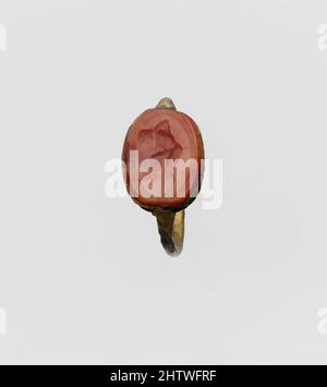 Arte ispirata a scarabeo carneliano, arcaico, fine 6th secolo a.C., greco, carneliano, oro, lunghezza: 1/2 pollici (1,3 cm), Gemme, giovani appoggiati su uno staff, stooping, opere classiche modernizzate da Artotop con un tuffo di modernità. Forme, colore e valore, impatto visivo accattivante sulle emozioni artistiche attraverso la libertà delle opere d'arte in modo contemporaneo. Un messaggio senza tempo che persegue una nuova direzione selvaggiamente creativa. Artisti che si rivolgono al supporto digitale e creano l'NFT Artotop Foto Stock