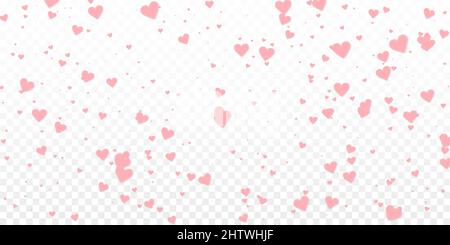 Cuore rosa amore confettis. San Valentino caduta pioggia sfondo fantastico. I cuori di carta cuciti cadenti si confettano su sfondo trasparente. Enchan Illustrazione Vettoriale