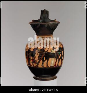 Arte ispirata da Oinochoe, Archaic, ca. 500 a.C., greco, attico, terracotta; figura nera, Totale: 10 x 5 1/2 poll. (25,4 x 14 cm), vasi, opere classiche modernizzate da Artotop con un tuffo di modernità. Forme, colore e valore, impatto visivo accattivante sulle emozioni artistiche attraverso la libertà delle opere d'arte in modo contemporaneo. Un messaggio senza tempo che persegue una nuova direzione selvaggiamente creativa. Artisti che si rivolgono al supporto digitale e creano l'NFT Artotop Foto Stock