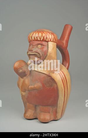 Arte ispirata da Stirrup Spout bottiglia con figure, 3rd–7th secolo, Perù, Moche, ceramica, Slip, pigmentato, H. 7 7/8 poll. (20 cm), Ceramics-Containers, opere classiche modernizzate da Artotop con un tuffo di modernità. Forme, colore e valore, impatto visivo accattivante sulle emozioni artistiche attraverso la libertà delle opere d'arte in modo contemporaneo. Un messaggio senza tempo che persegue una nuova direzione selvaggiamente creativa. Artisti che si rivolgono al supporto digitale e creano l'NFT Artotop Foto Stock