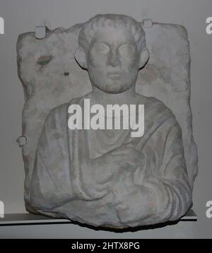 Arte ispirata al rilievo funerario, ca. 200–273, Siria, probabilmente di Palmyra, calcare, 19 1/8 x 17 x 9 1/2 pollici (48,6 x 43,2 x 24,1 cm), pietra-scultura-inscritto, Iscrizione: (A destra) 1 Mattanay, figlio di 2 Zubaida. Ahimè! (A sinistra, una o due linee illeggibili) traslitterazione: 1 mtny, opere classiche modernizzate da Artotop con un tuffo di modernità. Forme, colore e valore, impatto visivo accattivante sulle emozioni artistiche attraverso la libertà delle opere d'arte in modo contemporaneo. Un messaggio senza tempo che persegue una nuova direzione selvaggiamente creativa. Artisti che si rivolgono al supporto digitale e creano l'NFT Artotop Foto Stock