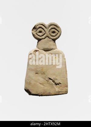 Arte ispirata da Eye idol, Middle Uruk, ca. 3700–3500 a.C., Siria, Tell Brak, gesso alabastro, 2 1/8 poll. (5,4 cm), pietra-scultura, opere classiche modernizzate da Artotop con un tuffo di modernità. Forme, colore e valore, impatto visivo accattivante sulle emozioni artistiche attraverso la libertà delle opere d'arte in modo contemporaneo. Un messaggio senza tempo che persegue una nuova direzione selvaggiamente creativa. Artisti che si rivolgono al supporto digitale e creano l'NFT Artotop Foto Stock