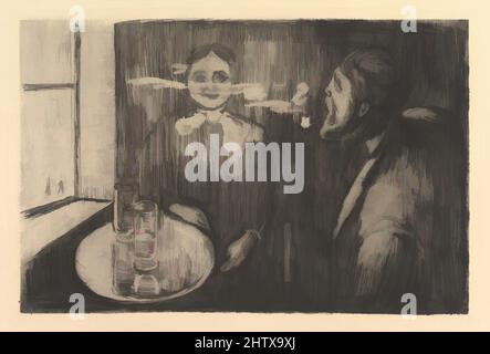 Arte ispirata a Tête-à-tête, 1894, incisione con punto secco e brunitura, piatto: 8 11/16 x 13 1/6 pollici (22,1 x 33,2 cm), stampe, Edvard Munch (norvegese, Løten 1863–1944 Ekely, opere classiche modernizzate da Artotop con un tuffo di modernità. Forme, colore e valore, impatto visivo accattivante sulle emozioni artistiche attraverso la libertà delle opere d'arte in modo contemporaneo. Un messaggio senza tempo che persegue una nuova direzione selvaggiamente creativa. Artisti che si rivolgono al supporto digitale e creano l'NFT Artotop Foto Stock