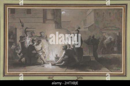 Arte ispirata al Denial di San Pietro, 1790, gesso nero, intensificato di bianco, su carta marrone chiaro. Rivestito, 7 3/16 x 12 7/8 poll. (18,2 x 32,7 cm), disegni, Louis Lafitte (francese, Parigi 1770–1828 Parigi, opere classiche modernizzate da Artotop con un tuffo di modernità. Forme, colore e valore, impatto visivo accattivante sulle emozioni artistiche attraverso la libertà delle opere d'arte in modo contemporaneo. Un messaggio senza tempo che persegue una nuova direzione selvaggiamente creativa. Artisti che si rivolgono al supporto digitale e creano l'NFT Artotop Foto Stock