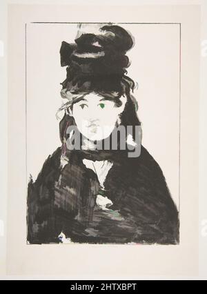 Art Inspired by Berthe Morisot (in Black), 1872–74, litografia su conchine collé, secondo stato di due, Image: 9 13/16 x 6 15/16 in. (24,9 x 17,6 cm), Prints, Édouard Manet (francese, Parigi 1832–1883 Parigi, opere classiche modernizzate da Artotop con un tuffo di modernità. Forme, colore e valore, impatto visivo accattivante sulle emozioni artistiche attraverso la libertà delle opere d'arte in modo contemporaneo. Un messaggio senza tempo che persegue una nuova direzione selvaggiamente creativa. Artisti che si rivolgono al supporto digitale e creano l'NFT Artotop Foto Stock