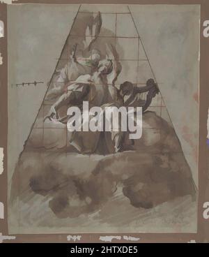 Arte ispirata da Re David con Angeli., ca. 1625–26, inchiostro Pen e marrone, pennello e lavaggio marrone, evidenziato con gouache bianche su tracce di carbone o gesso nero; quadrato in gesso rosso su carta blu, 10 7/16 x 8 11/16 pollici (26,5 x 22,1 cm), disegni, Morazzone (Pier Francesco, opere classiche modernizzate da Artotop con un tuffo di modernità. Forme, colore e valore, impatto visivo accattivante sulle emozioni artistiche attraverso la libertà delle opere d'arte in modo contemporaneo. Un messaggio senza tempo che persegue una nuova direzione selvaggiamente creativa. Artisti che si rivolgono al supporto digitale e creano l'NFT Artotop Foto Stock