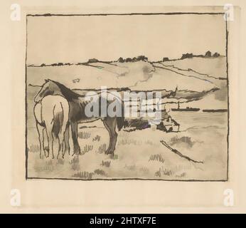 Art Inspired by Horses in the Meadow, 1891–92, Softground Etching, aquatint, e drypoint su carta posata; secondo stato di tre (impression unica), piatto: 5 1/16 x 5 11/16 poll. (12,9 x 14,5 cm), Prints, Edgar Degas (francese, Parigi 1834–1917 Parigi, opere classiche modernizzate da Artotop con un tocco di modernità. Forme, colore e valore, impatto visivo accattivante sulle emozioni artistiche attraverso la libertà delle opere d'arte in modo contemporaneo. Un messaggio senza tempo che persegue una nuova direzione selvaggiamente creativa. Artisti che si rivolgono al supporto digitale e creano l'NFT Artotop Foto Stock