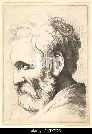 Art Inspired by Bearded Old Man, 1645, Etching; solo stato, piastra: 2 3/4 x 2 poll. (7 x 5,1 cm), stampe, Wenceslaus Hollar (Bohemian, Praga 1607–1677 Londra), testa e spalle di un vecchio uomo con baffi e barba, di profilo a sinistra, con testa inclinata per guardare in basso, opere classiche modernizzate da Artotop con un tuffo di modernità. Forme, colore e valore, impatto visivo accattivante sulle emozioni artistiche attraverso la libertà delle opere d'arte in modo contemporaneo. Un messaggio senza tempo che persegue una nuova direzione selvaggiamente creativa. Artisti che si rivolgono al supporto digitale e creano l'NFT Artotop Foto Stock