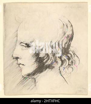 Art Inspired by Head of Young Man, 1625–77, Etching: Second state of Two (NH), Sheet: 2 1/4 x 2 1/8 in. (5,7 x 5,4 cm), Prints, Wenceslaus Hollar (Bohemian, Praga 1607–1677 Londra), testa di un giovane con capelli ricci che cadono sulla nuca, di profilo a sinistra; dopo Leonardo, opere classiche modernizzate da Artotop con un tuffo di modernità. Forme, colore e valore, impatto visivo accattivante sulle emozioni artistiche attraverso la libertà delle opere d'arte in modo contemporaneo. Un messaggio senza tempo che persegue una nuova direzione selvaggiamente creativa. Artisti che si rivolgono al supporto digitale e creano l'NFT Artotop Foto Stock