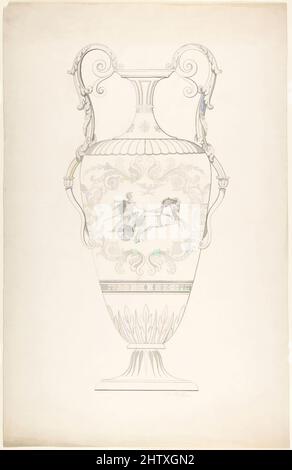 Art Inspired by Design for a Vase, 1828–40, penna e inchiostro nero, foglio: 15 13/16 x 10 3/16 pollici (40,1 x 25,9 cm), J. Hulme (britannico, attivo 1828–40, opere classiche modernizzate da Artotop con un tuffo di modernità. Forme, colore e valore, impatto visivo accattivante sulle emozioni artistiche attraverso la libertà delle opere d'arte in modo contemporaneo. Un messaggio senza tempo che persegue una nuova direzione selvaggiamente creativa. Artisti che si rivolgono al supporto digitale e creano l'NFT Artotop Foto Stock