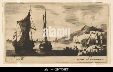 Art Inspired by Calais Boats a Vlissingen, 1850, incisione su carta sottile; seconda (stato finale), piatto: 2 5/8 x 4 3/4 pollici (6,7 x 12,1 cm), Prints, Charles Meryon (francese, 1821–1868), dopo Reinier Nooms, Chiamato Zeeman (olandese, Amsterdam ca. 1623–1664 Amsterdam, opere classiche modernizzate da Artotop con un tocco di modernità. Forme, colore e valore, impatto visivo accattivante sulle emozioni artistiche attraverso la libertà delle opere d'arte in modo contemporaneo. Un messaggio senza tempo che persegue una nuova direzione selvaggiamente creativa. Artisti che si rivolgono al supporto digitale e creano l'NFT Artotop Foto Stock