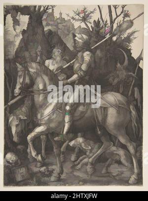 Art Inspired by Knight, Death and the Devil, 1513, incisione, foglio: 9 5/8 x 7 7/16 poll. (24,4 x 18,9 cm), Prints, Albrecht Dürer (tedesco, Norimberga 1471–1528 Norimberga, opere classiche modernizzate da Artotop con un tocco di modernità. Forme, colore e valore, impatto visivo accattivante sulle emozioni artistiche attraverso la libertà delle opere d'arte in modo contemporaneo. Un messaggio senza tempo che persegue una nuova direzione selvaggiamente creativa. Artisti che si rivolgono al supporto digitale e creano l'NFT Artotop Foto Stock