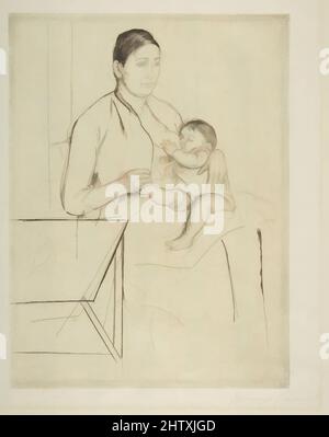 Arte ispirata da Nursing, ca. 1890, DRYPOINT; terzo stato di tre, piastra: 9 3/8 x 7 poll. (23,8 x 17,8 cm), Prints, Mary Cassatt (American, Pittsburgh, Pennsylvania 1844–1926 le Mesnil-Théribus, Oise, opere classiche modernizzate da Artotop con un tuffo di modernità. Forme, colore e valore, impatto visivo accattivante sulle emozioni artistiche attraverso la libertà delle opere d'arte in modo contemporaneo. Un messaggio senza tempo che persegue una nuova direzione selvaggiamente creativa. Artisti che si rivolgono al supporto digitale e creano l'NFT Artotop Foto Stock