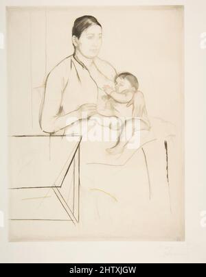 Arte ispirata da Nursing, ca. 1890, DRYPOINT; terzo stato di tre, piastra: 9 1/4 x 6 15/16 poll. (23,5 x 17,6 cm), Prints, Mary Cassatt (American, Pittsburgh, Pennsylvania 1844–1926 le Mesnil-Théribus, Oise, opere classiche modernizzate da Artotop con un tuffo di modernità. Forme, colore e valore, impatto visivo accattivante sulle emozioni artistiche attraverso la libertà delle opere d'arte in modo contemporaneo. Un messaggio senza tempo che persegue una nuova direzione selvaggiamente creativa. Artisti che si rivolgono al supporto digitale e creano l'NFT Artotop Foto Stock