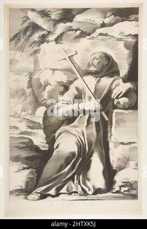 Arte ispirata da San Francesco, incisione; secondo stato di due (Nagler), foglio: 14 7/8 x 9 1/2 pollici (37,8 x 24,2 cm), Prints, Gilles Rousselet (francese, Parigi 1614–1686 Parigi), dopo Laurent de la Hyre (francese, Parigi 1606–1656 Parigi, opere classiche modernizzate da Artotop con un tuffo di modernità. Forme, colore e valore, impatto visivo accattivante sulle emozioni artistiche attraverso la libertà delle opere d'arte in modo contemporaneo. Un messaggio senza tempo che persegue una nuova direzione selvaggiamente creativa. Artisti che si rivolgono al supporto digitale e creano l'NFT Artotop Foto Stock