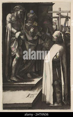 Art Inspired by Ecce Homo, from the Passion, 1512, Engraving, Sheet: 4 1/2 x 2 15/16 in. (11,5 x 7,4 cm), Prints, Albrecht Dürer (tedesco, Norimberga 1471–1528 Norimberga, opere classiche modernizzate da Artotop con un tocco di modernità. Forme, colore e valore, impatto visivo accattivante sulle emozioni artistiche attraverso la libertà delle opere d'arte in modo contemporaneo. Un messaggio senza tempo che persegue una nuova direzione selvaggiamente creativa. Artisti che si rivolgono al supporto digitale e creano l'NFT Artotop Foto Stock