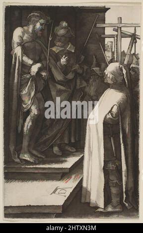 Art Inspired by Ecce Homo, from the Passion, 1512, Engraving, Sheet: 4 5/8 x 2 15/16 in. (11,8 x 7,5 cm), Prints, Albrecht Dürer (tedesco, Norimberga 1471–1528 Norimberga, opere classiche modernizzate da Artotop con un tocco di modernità. Forme, colore e valore, impatto visivo accattivante sulle emozioni artistiche attraverso la libertà delle opere d'arte in modo contemporaneo. Un messaggio senza tempo che persegue una nuova direzione selvaggiamente creativa. Artisti che si rivolgono al supporto digitale e creano l'NFT Artotop Foto Stock