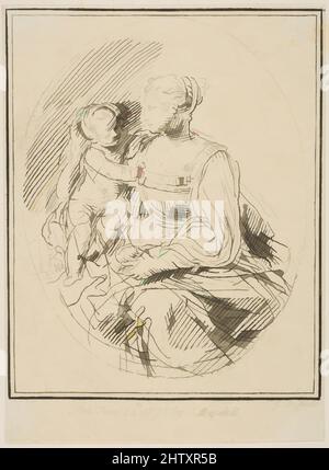 Art Inspired by Virgin and Child, 1775, Etching, Sheet: 5 5/16 x 3 15/16 in. (13,5 x 10 cm), stampe, dopo Simone Cantarini (Italiano, Pesaro 1612–1648 Verona, opere classiche modernizzate da Artotop con un tuffo di modernità. Forme, colore e valore, impatto visivo accattivante sulle emozioni artistiche attraverso la libertà delle opere d'arte in modo contemporaneo. Un messaggio senza tempo che persegue una nuova direzione selvaggiamente creativa. Artisti che si rivolgono al supporto digitale e creano l'NFT Artotop Foto Stock