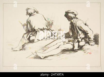 Art Inspired by Sheet of Sketches, 1753, Etching, image: 5 1/4 x 8 1/8 in. (13,4 x 20,7 cm), Prints, Francois Boucher (francese, Parigi 1703–1770 Parigi), dopo Abraham Bloemaert (Netherlandish, Gorinchem 1566–1651 Utrecht, opere classiche modernizzate da Artotop con un tuffo di modernità. Forme, colore e valore, impatto visivo accattivante sulle emozioni artistiche attraverso la libertà delle opere d'arte in modo contemporaneo. Un messaggio senza tempo che persegue una nuova direzione selvaggiamente creativa. Artisti che si rivolgono al supporto digitale e creano l'NFT Artotop Foto Stock